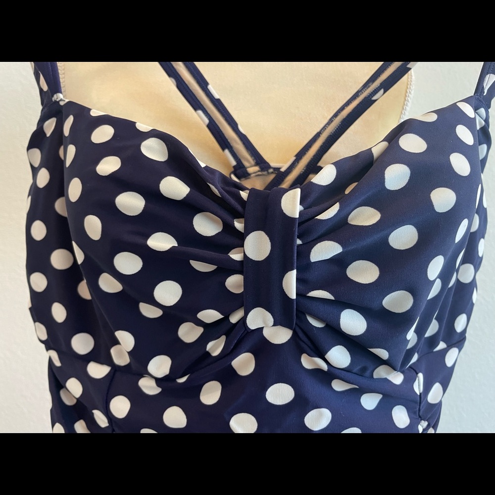 Old Navy vintage-inspired navy and white polka dot bathing suit, extra large